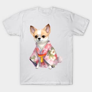 Watercolor Chihuahua Dog in Kimono T-Shirt